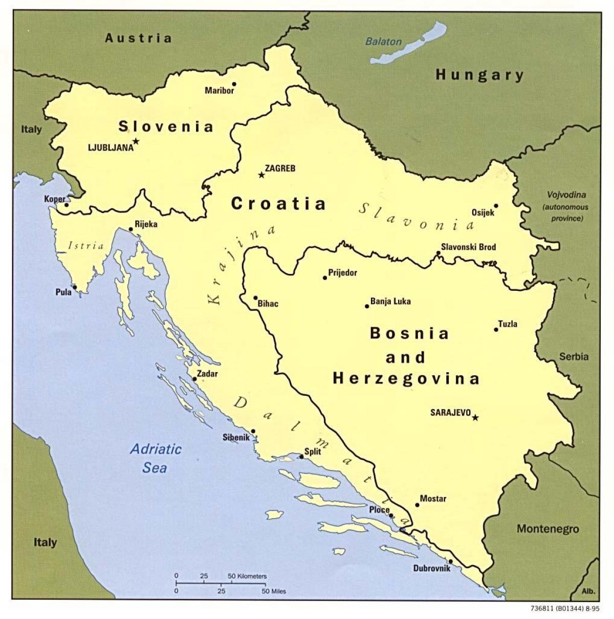 carte de la Bosnie-Herzégovine et dans les pays environnants