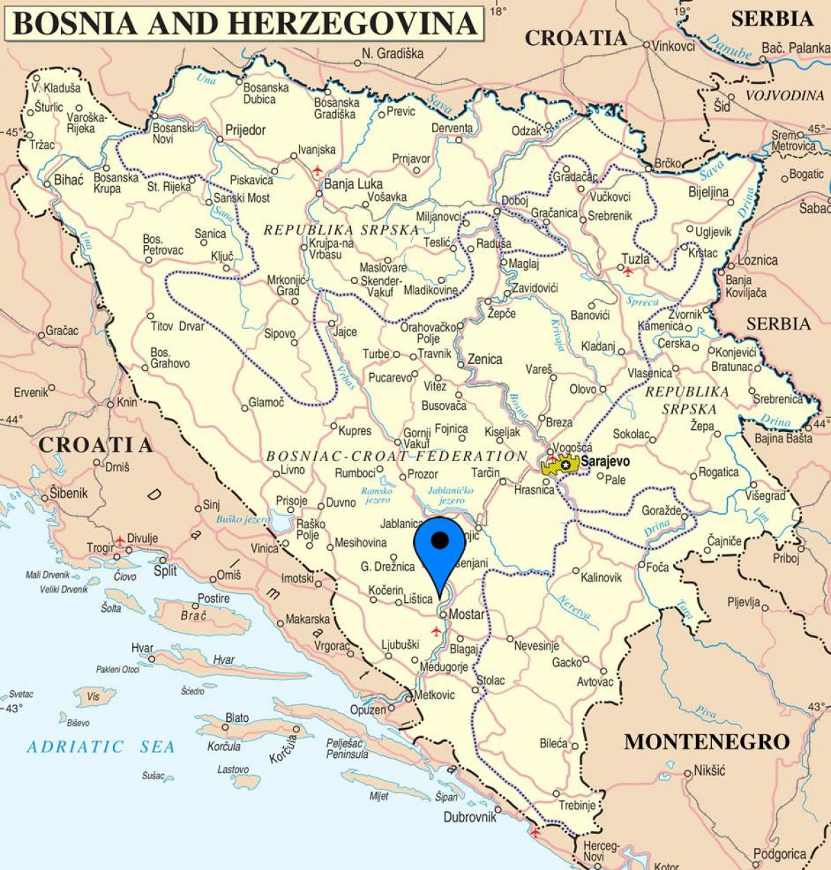 la carte de mostar, Bosnie-Herzégovine